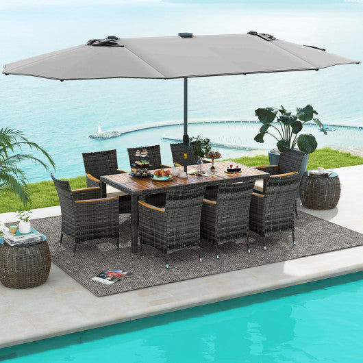 11 Pieces Patio Dining Set with 15 Feet Double-Sided Patio Umbrella Base Included-Gray