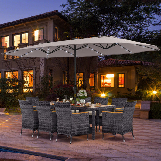 11 Pieces Patio Dining Set with 15 Feet Double-Sided Patio Umbrella Base Included-Beige