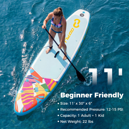 11' Wide Inflatable Stand Up Paddle Board with Backpack for All Skill Levels-Blue