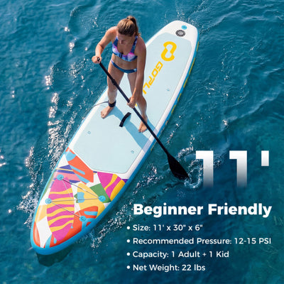 11' Wide Inflatable Stand Up Paddle Board with Backpack for All Skill Levels-Blue