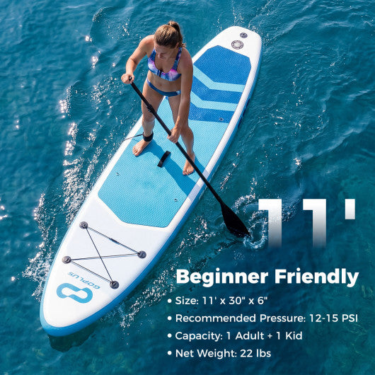 11' Wide Inflatable Stand Up Paddle Board with Backpack for All Skill Levels-Dark Blue