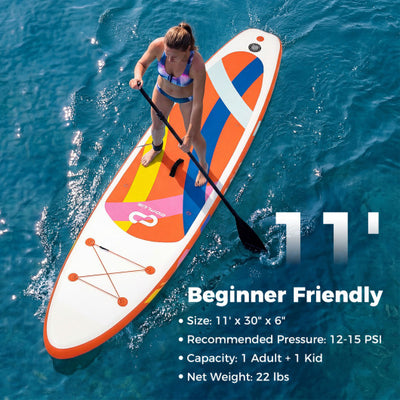 11' Wide Inflatable Stand Up Paddle Board with Backpack for All Skill Levels-Orange