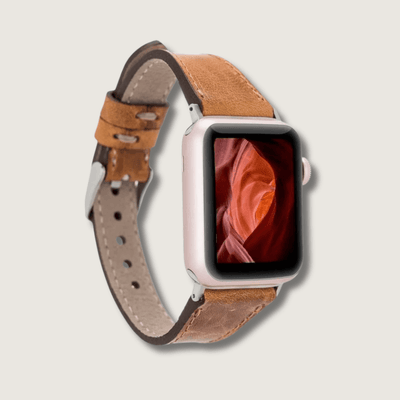 Classic Caramel Brown Leather Apple Watch Band - Dallas