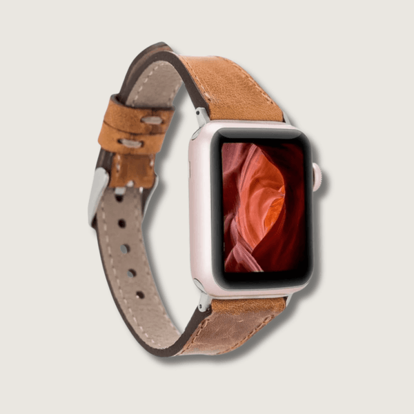 Classic Caramel Brown Leather Apple Watch Band - Dallas