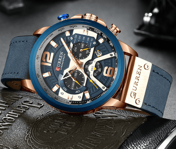 Men's Sports Waterproof Watch With Leather Belts, Chronometers And Large Numbers Details Luxury Watches Unique Design Excellent Gift