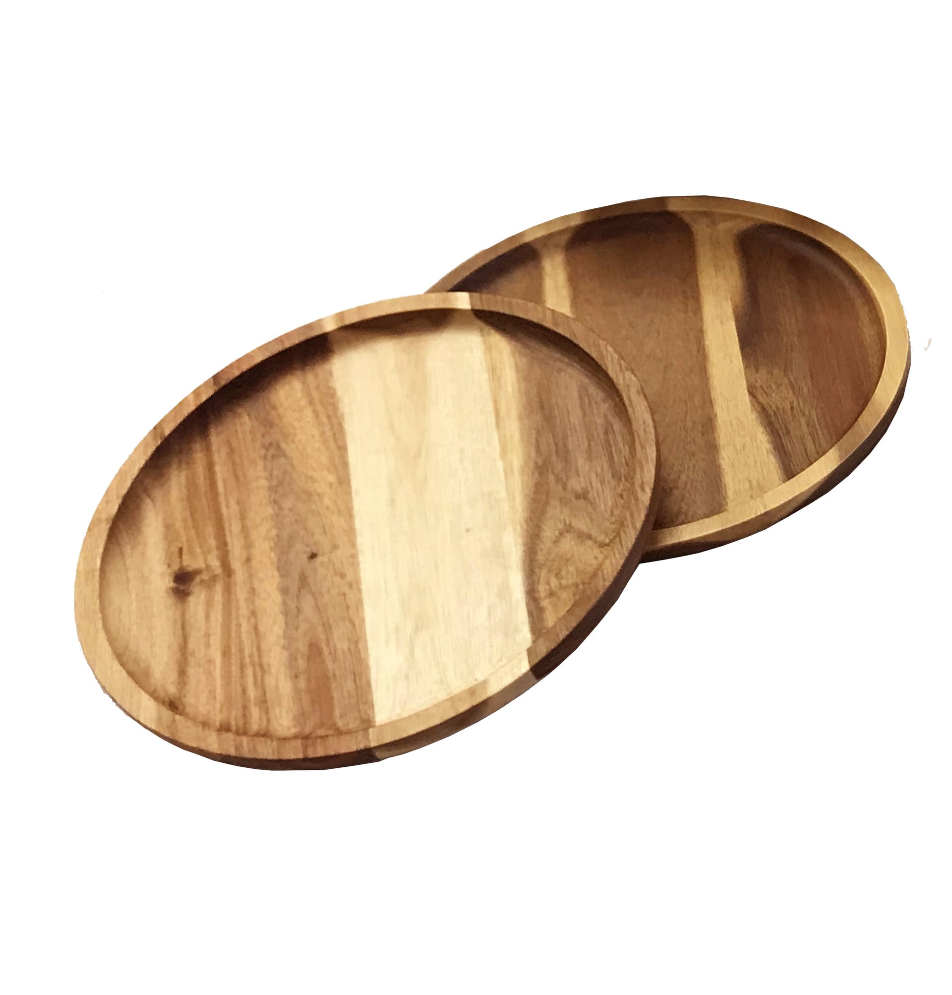 [ Set of 3 ] Zavis Green Acacia Wood Round Stackable Plate / Platter 12