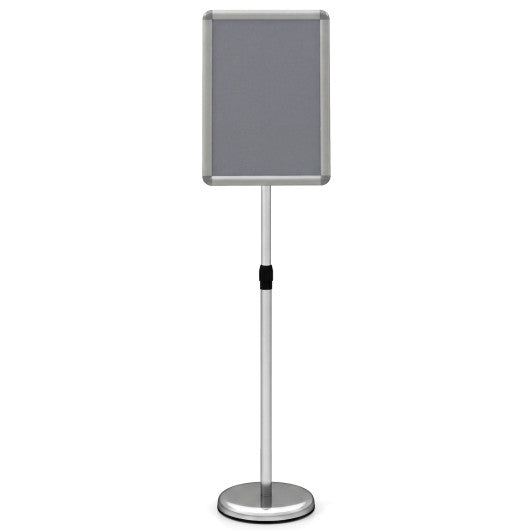 11 x 17 Inch Height Adjustable Sign Holder Stand with Snap-Open Frame-Silver