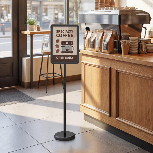 11 x 17 Inch Height Adjustable Sign Holder Stand with Snap-Open Frame-Black