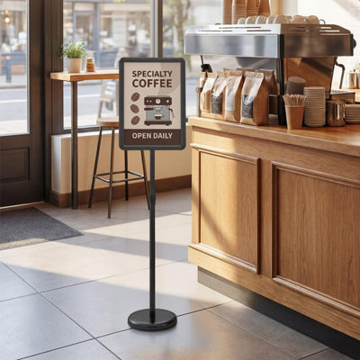 11 x 17 Inch Height Adjustable Sign Holder Stand with Snap-Open Frame-Black