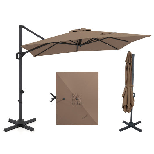 11 x 9 FT Cantilever Patio Umbrella with 360° Rotation and Easy Tilt Adjustment-Brown
