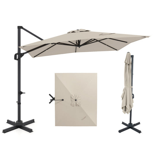 11 x 9 FT Cantilever Patio Umbrella with 360° Rotation and Easy Tilt Adjustment-Beige