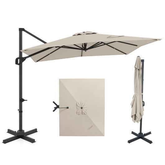 11 x 9 FT Cantilever Patio Umbrella with 360° Rotation and Easy Tilt Adjustment-Beige
