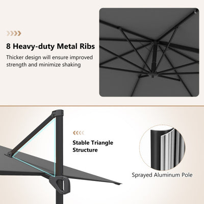 11 x 9 FT Cantilever Patio Umbrella with 360° Rotation and Easy Tilt Adjustment-Gray