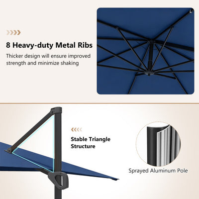 11 x 9 FT Cantilever Patio Umbrella with 360° Rotation and Easy Tilt Adjustment-Navy