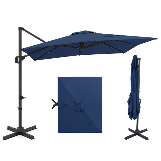 11 x 9 FT Cantilever Patio Umbrella with 360° Rotation and Easy Tilt Adjustment-Navy