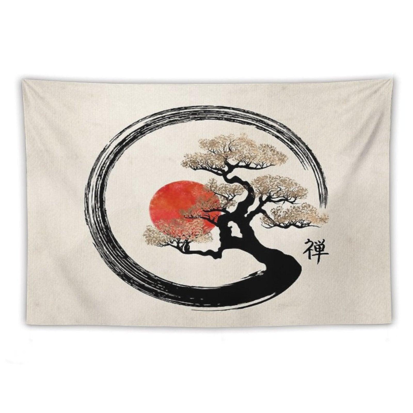 Enso Circle And Bonsai Tree on Canvas Tapestry