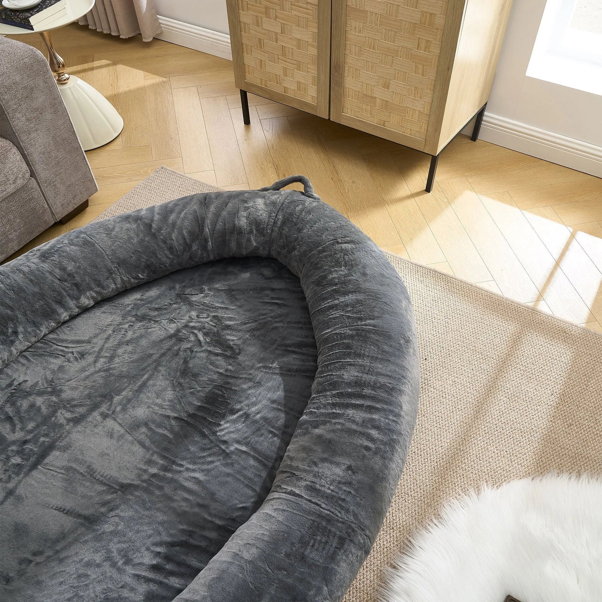 🇫🇷🇪🇪 🇸🇭🇮🇵🇵🇮🇳🇬 Human Dog Bed for Adult, Memory Foam Human Size Pet Bed for Human With Storage Pocket, Dark Gray
