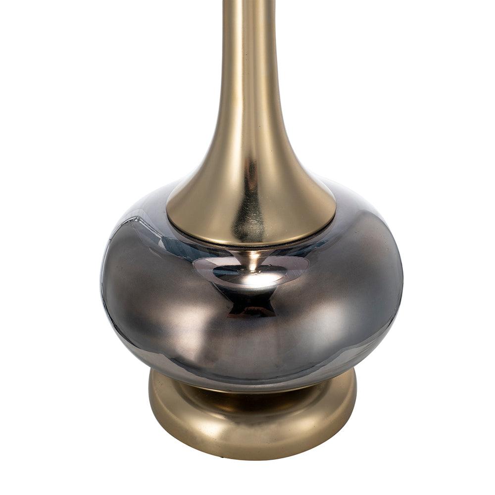 Modern Glass Table Lamp with Gold Accents & White Drum Shade