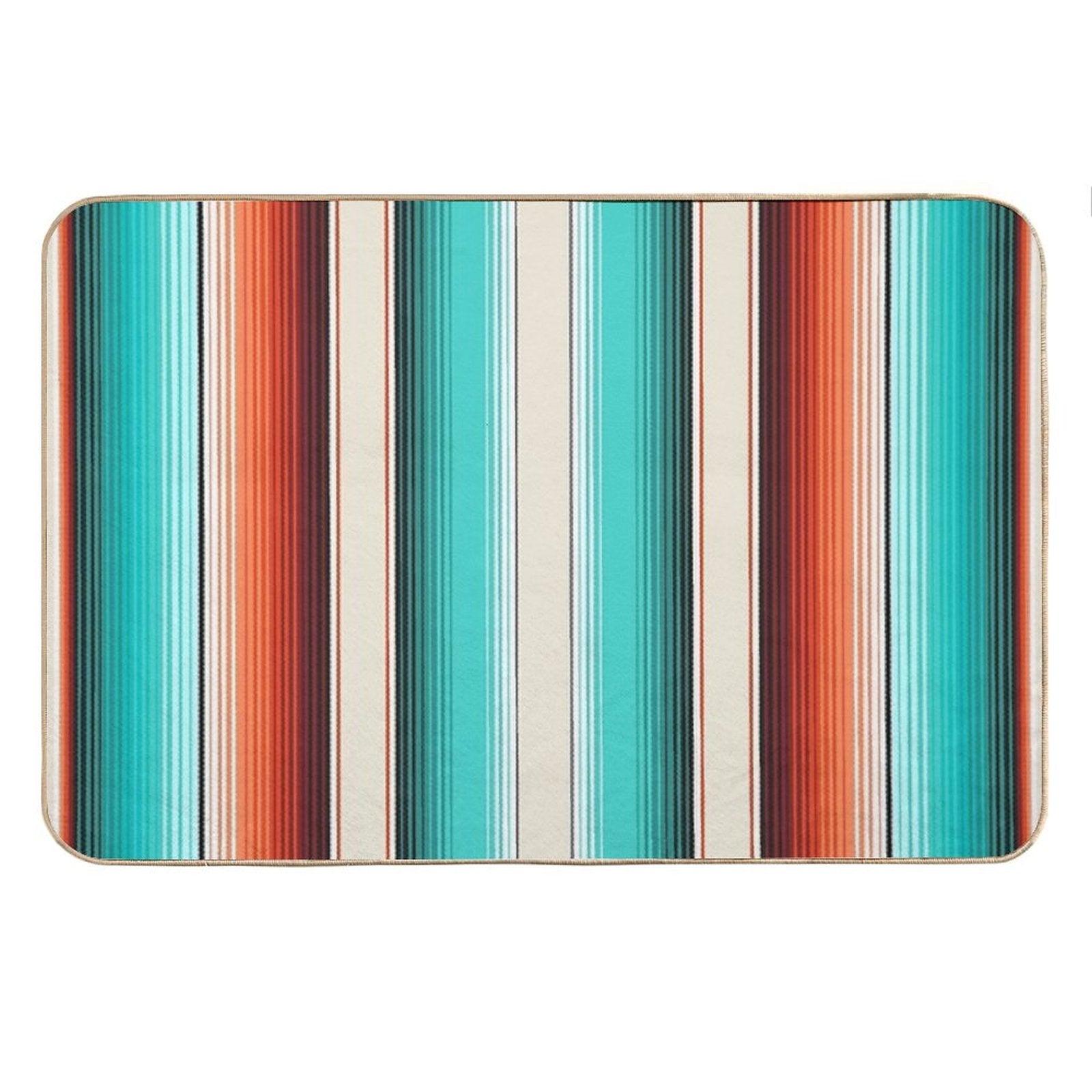 Navajo White, Turquoise And Burnt Orange Southwest Serape Blanket Stripes Bath Mat