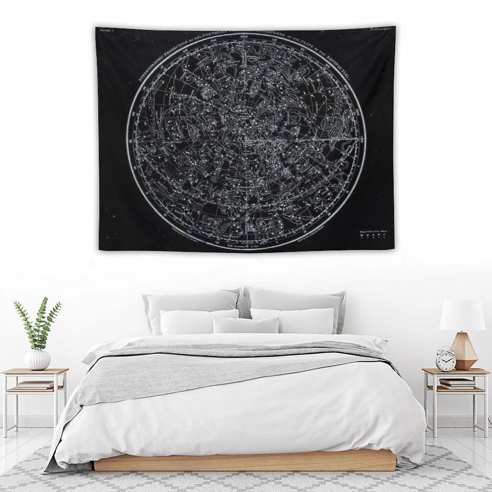 Constellations of The Northern Hemisphere  Pale Blue On Black Tapestry