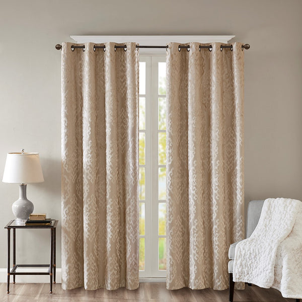 Mirage Knitted Jacquard Damask Total Blackout Grommet Top Curtain Panel by SunSmart - Gifts for You 'n Me