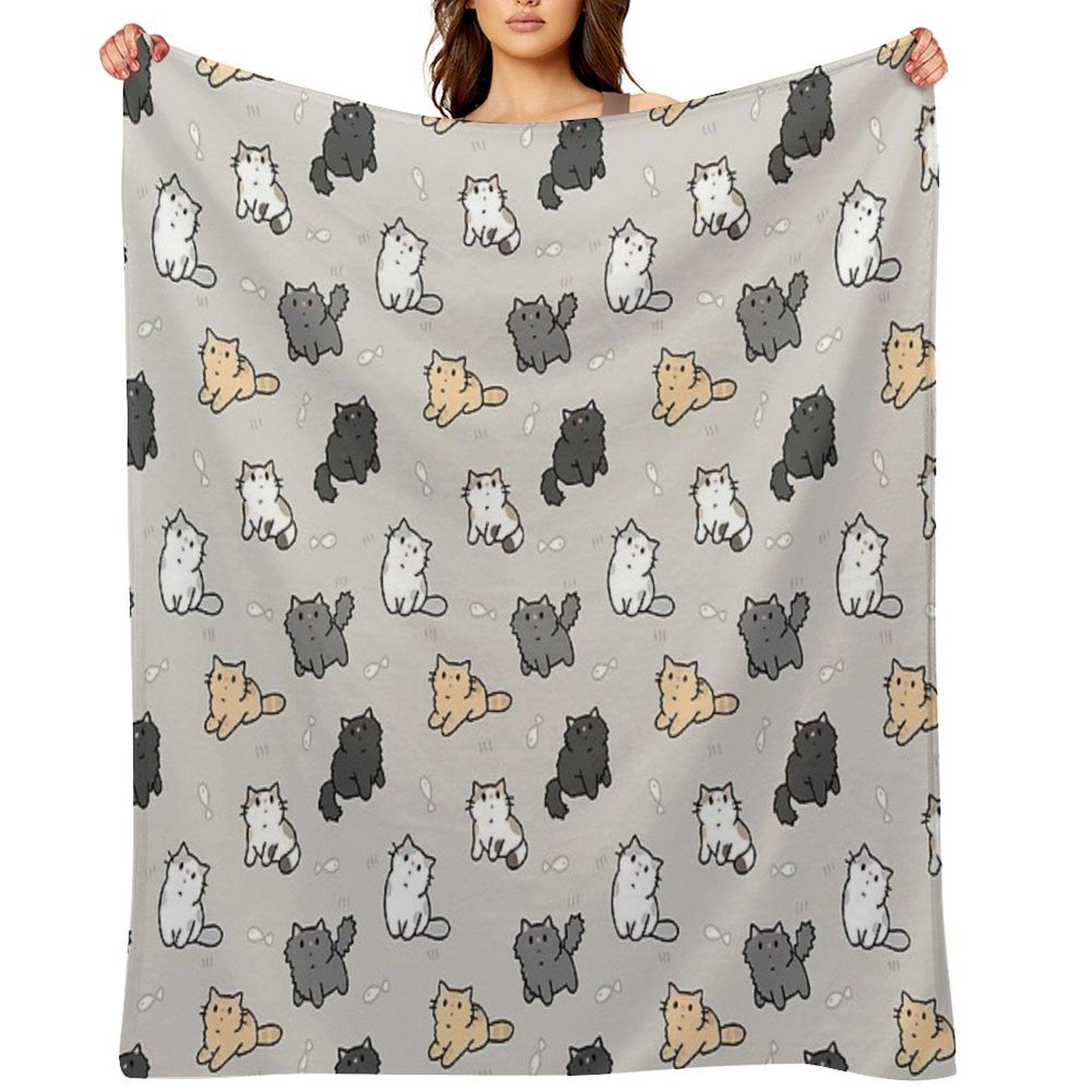 Kittens And Fish Pattern Throw Blanket