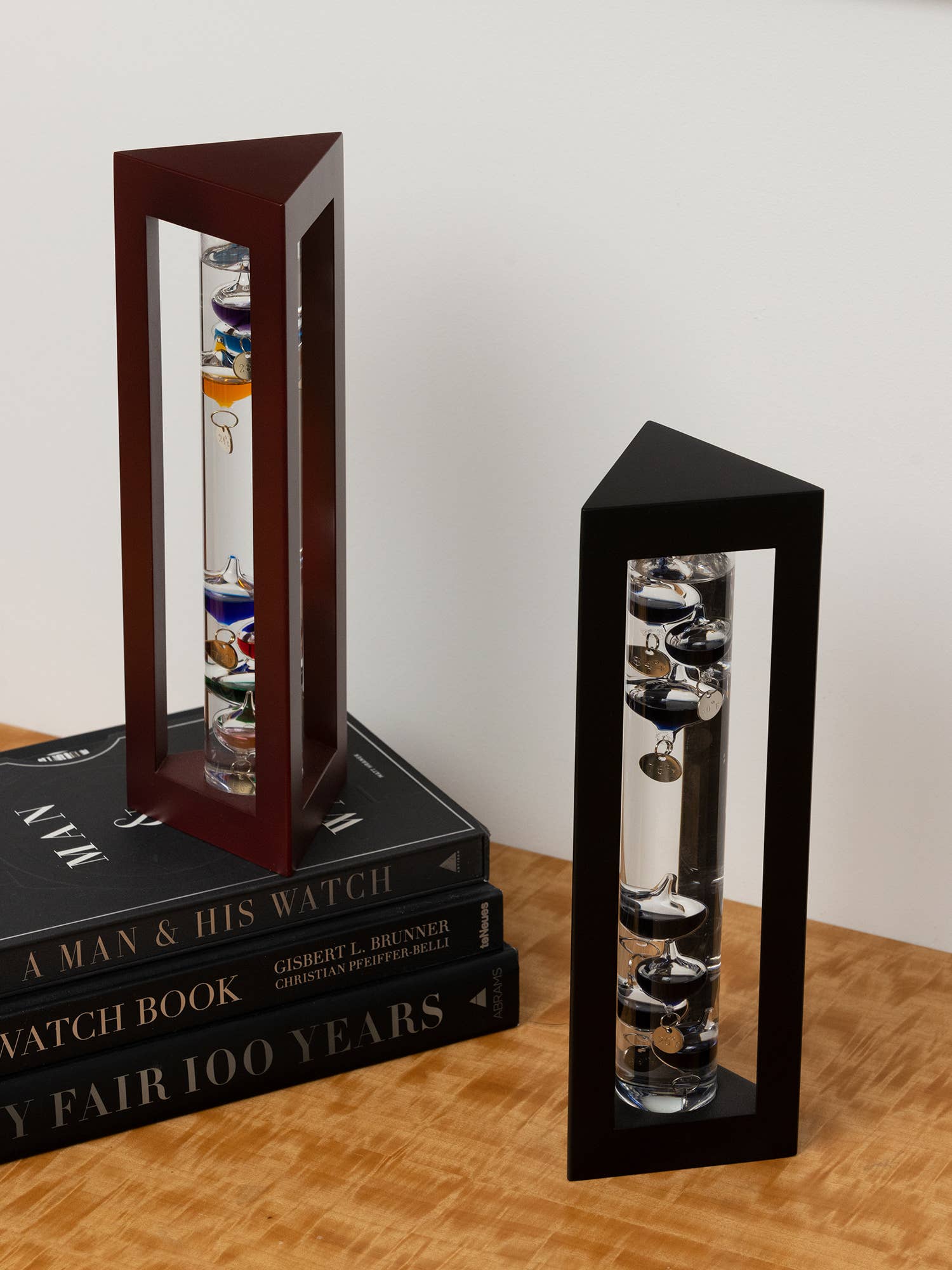 Galileo Thermometer - Elegant Wooden Liquid Temperature Gauge with Glass Balls