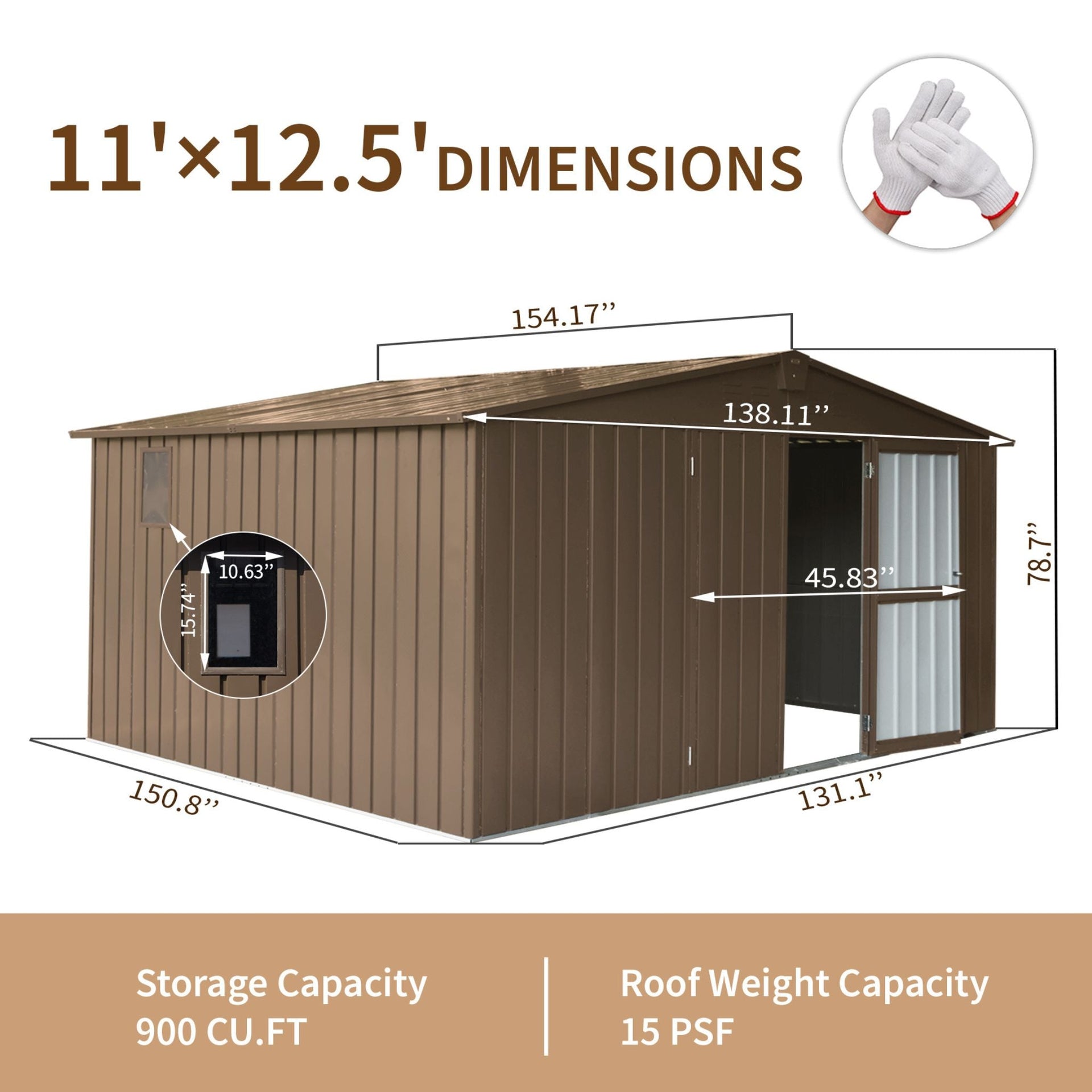 [11X12FT] Outdoor Backyard Storage Metal Shed With Galvanized Steel Frame, Windows, And Lockable Doors (SAK60167)