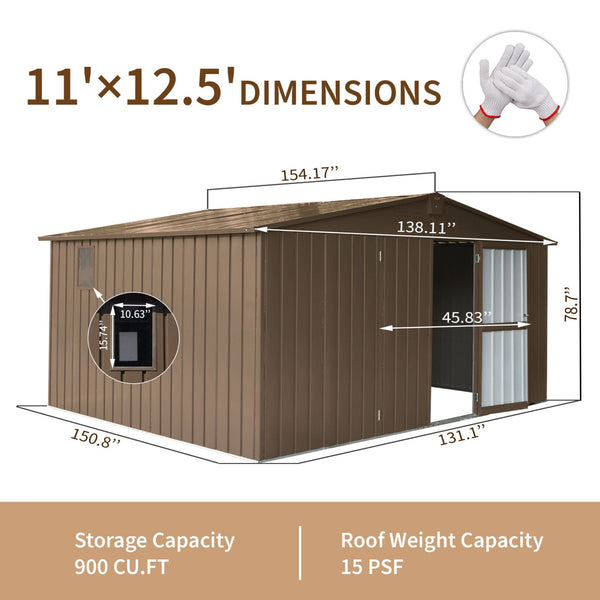 [11X12FT] Outdoor Backyard Storage Metal Shed With Galvanized Steel Frame, Windows, And Lockable Doors (SAK60167)