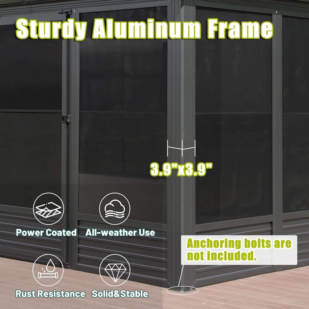 [11X14FT] Meridian Premium Four Season Outdoor Aluminum Hardtop Gazebo Sunroom With Galvanized Steel Roof, Sliding Doors And Movable PVC Screen Walls (SAK88776)