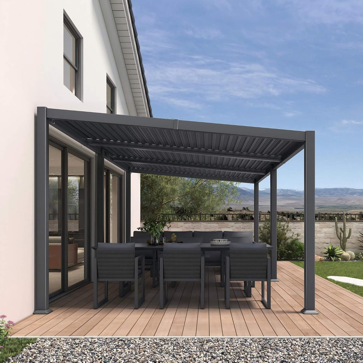 [11X18FT] Modern Louvered Aluminum Pergola With Sloped Roof (SAK29326)