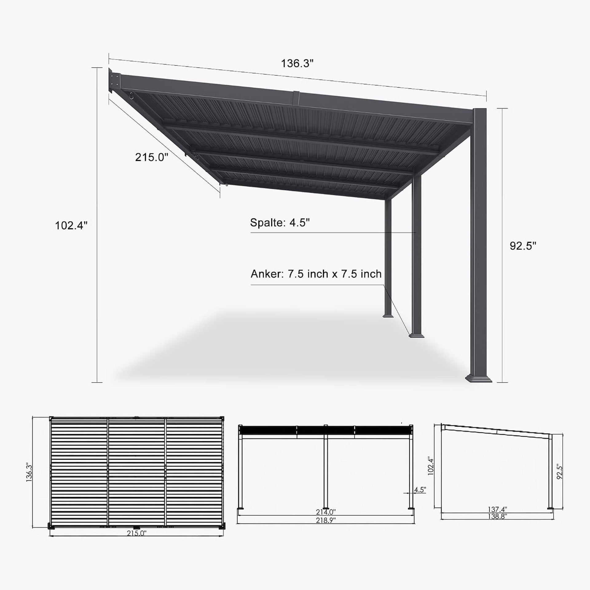 [11X18FT] Modern Wall-Mounted Louvered Pergola With Aluminum Frame (SAK69081)