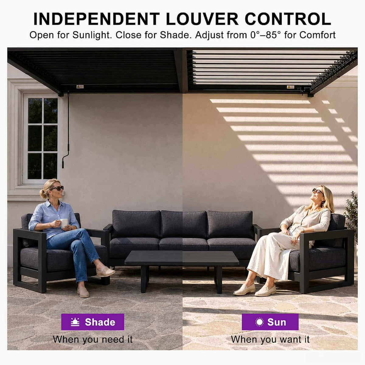 [11X18FT] Modern Wall-Mounted Louvered Pergola With Aluminum Frame (SAK69081)