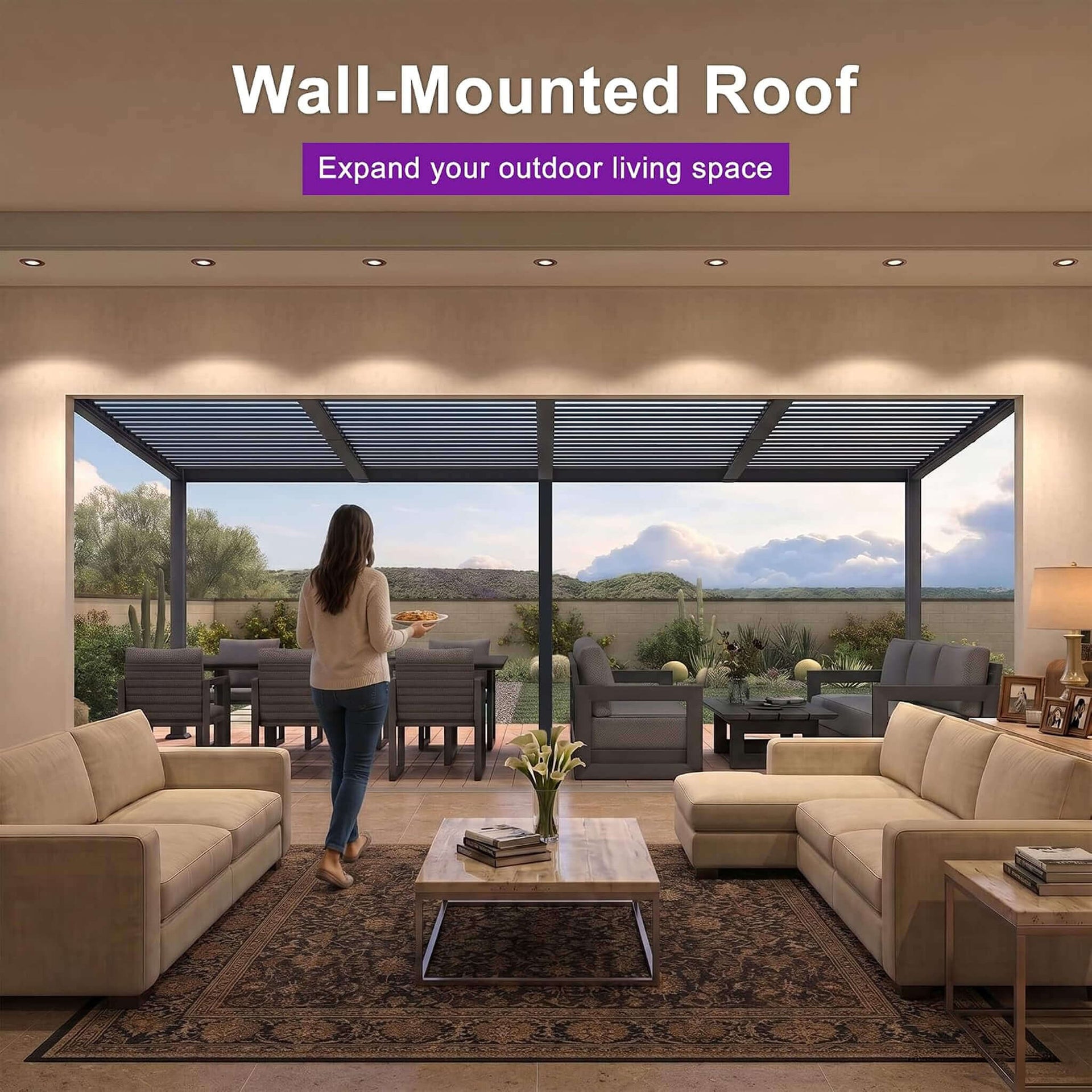 [11X18FT] Modern Wall-Mounted Louvered Pergola With Aluminum Frame (SAK69081)