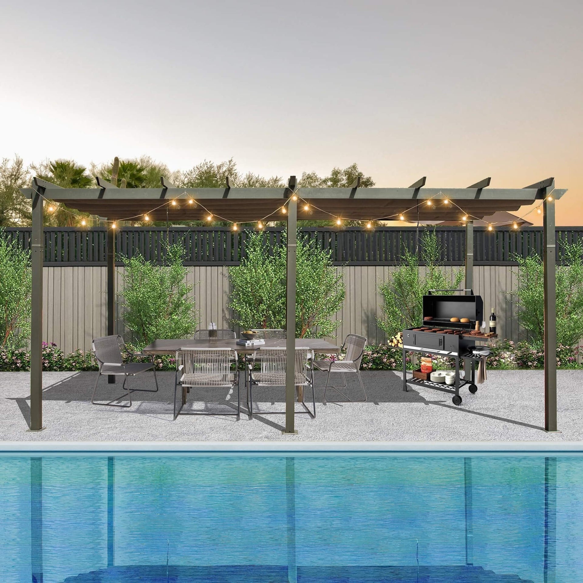 [11X20FT] Premium Outdoor Retractable Aluminum Pergola With Weather-Resistant Canopy (SAK54612)