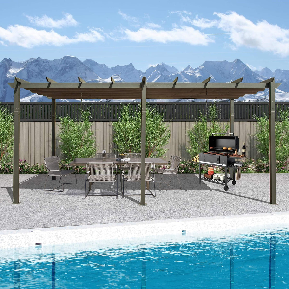 [11X20FT] Premium Outdoor Retractable Aluminum Pergola With Weather-Resistant Canopy (SAK54612)