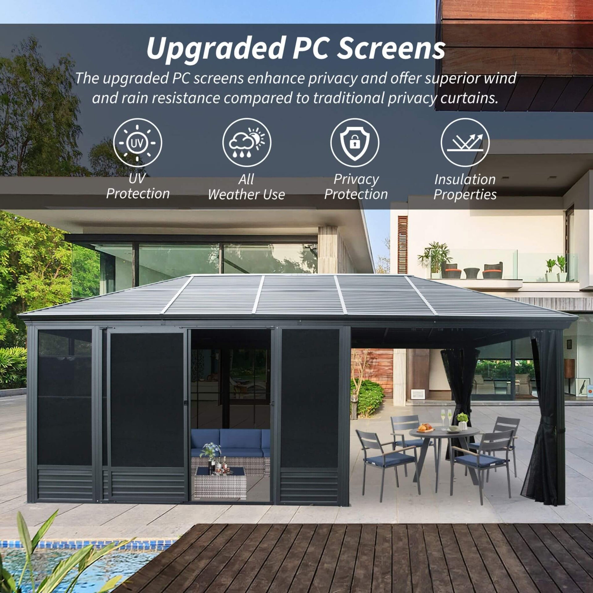 [11X21FT] Outdoor All-Season Solarium Sunroom Gazebo With Galvanized Steel Roof (SAK42018)