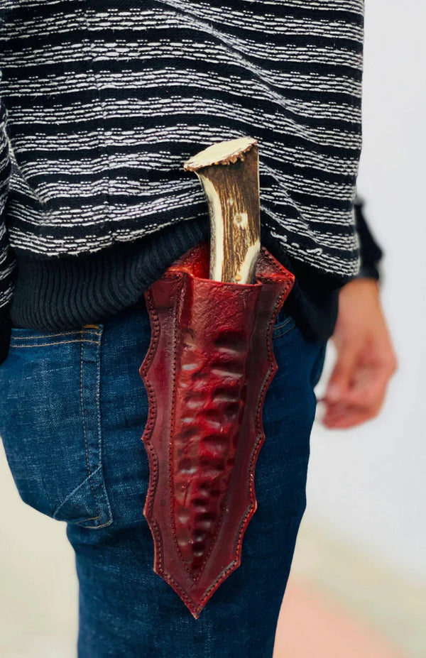 Custom Forged 1095 High Carbon Steel Hunting Knife – 12” Antler Horn Handle with Leather Sheath