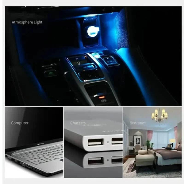 12-Pieces: Colorful Lights Car USB Atmosphere Lights