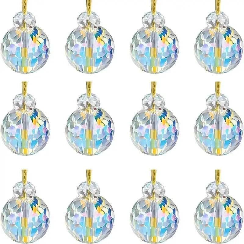 12-Pieces: Multicolor Crystal Glass Christmas Balls Ornaments