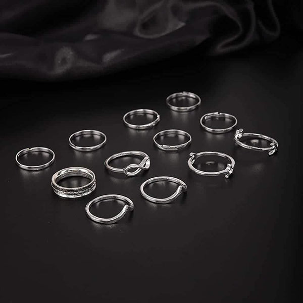 12-Pieces Set: Silver Rings for Teen