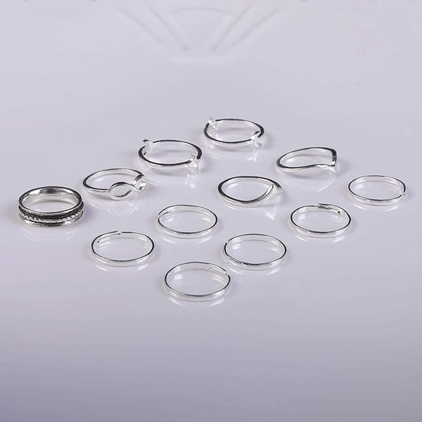 12-Pieces Set: Silver Rings for Teen