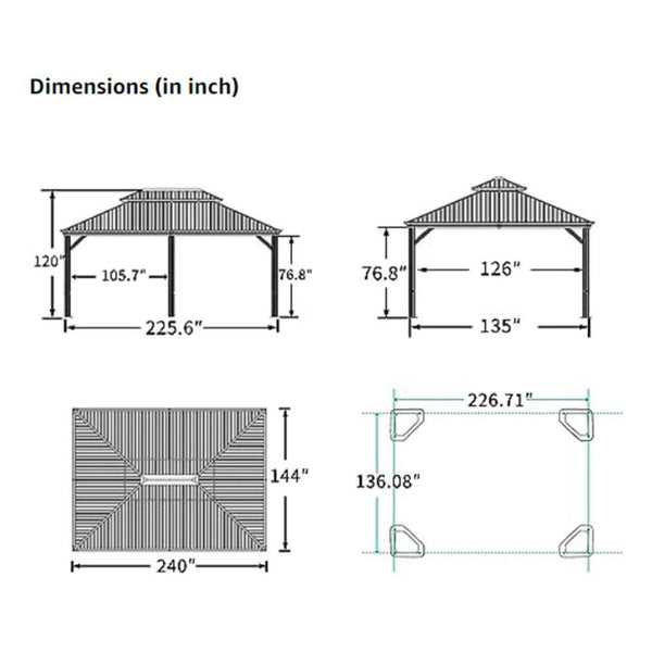 [12X20FT] Alora Heavy-Duty Outdoor Backyard Hardtop Gazebo With Netting And Curtains (SAK18352)