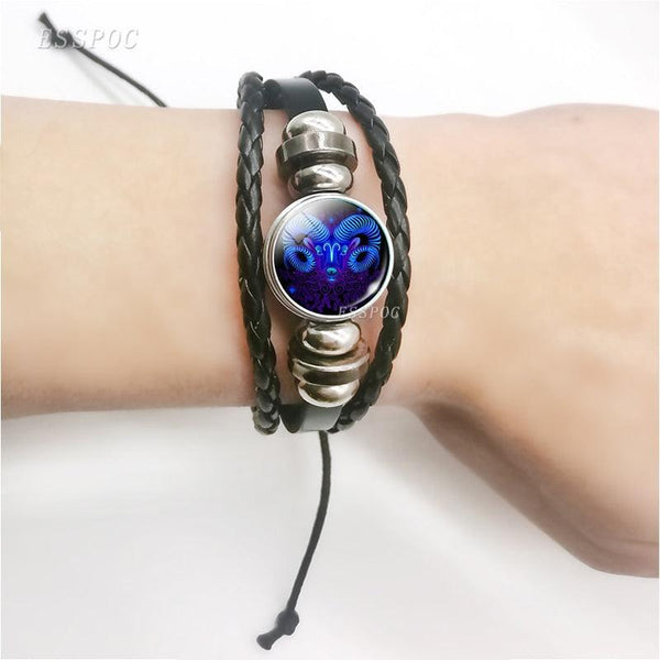 12 Zodiac Signs Charm Bracelet Men Women Fashion Multilayer Weave Leather Charms 12 Twelve Constellations PU Leather Bracelet Braided Punk Zodiac Sign Bangle