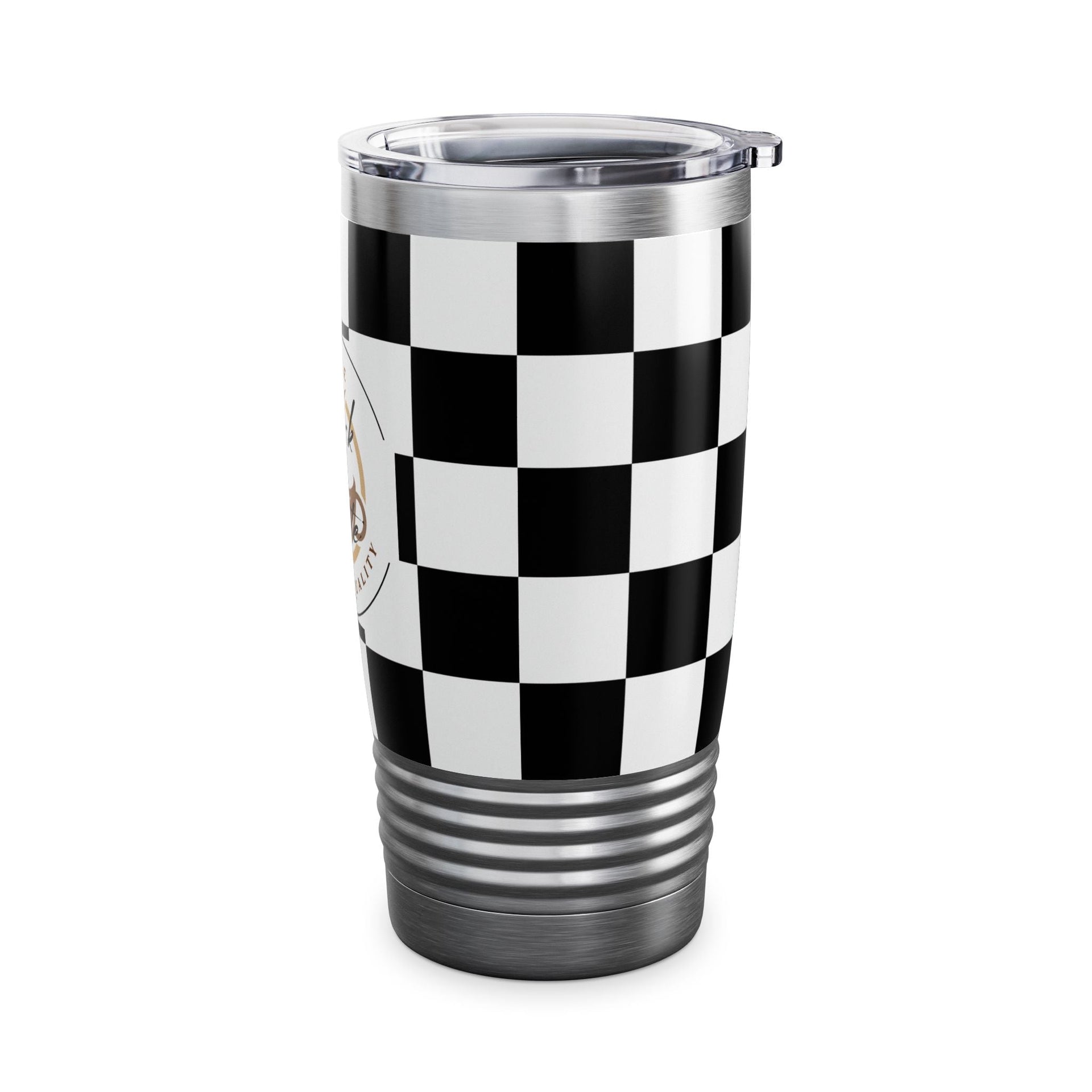 Chic Checker Print Tumbler, 20oz | Stylish Travel Mug | Coffee Lover Gift | Black & White Drinkware | Premium Quality Coffee Mug
