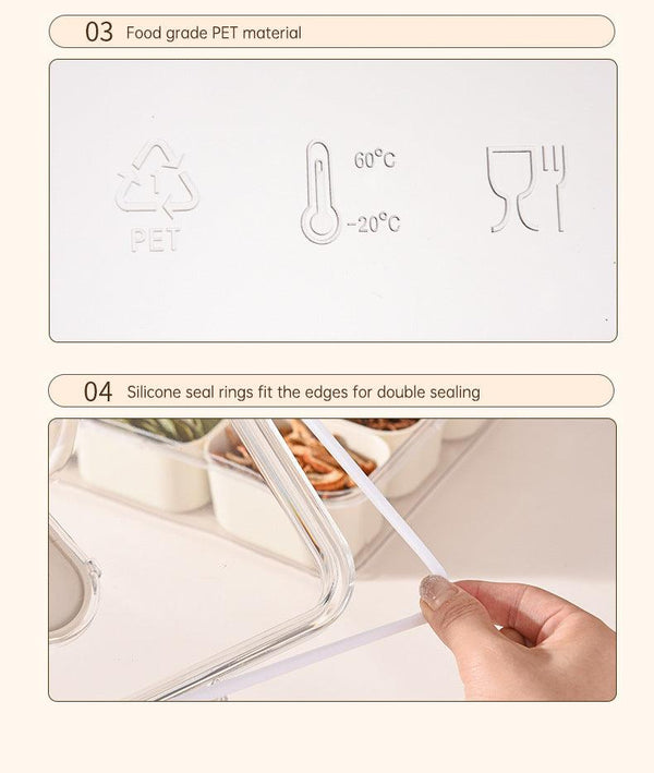 Design Sealed Snackle Storage Box With 9pcs Divider Plastic Divided Veggie Tray With Lid And Handle