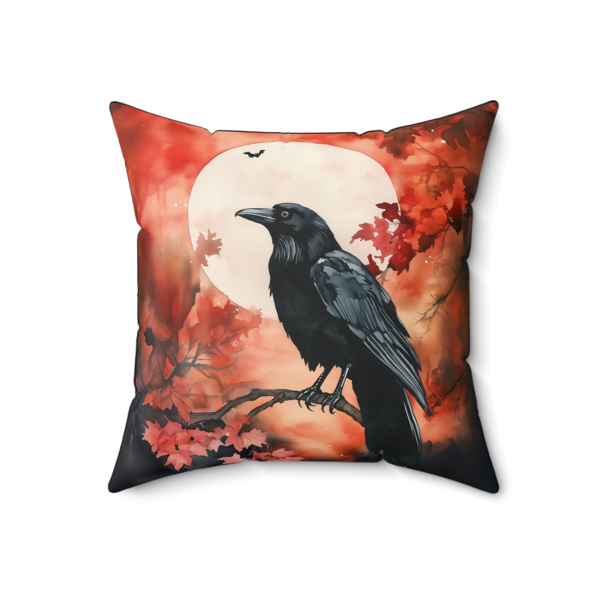 Microsuede Cushion / Halloween Art / Autumn Moon Raven