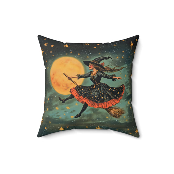 Microsuede Cushion / Vintage Halloween Art / Witches