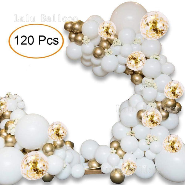 120pc White Gold Confetti Metallic Balloon Arch Kit For Wedding Birthday Party Decorations Baby Shower Party Balloons Garland Arch Kit for Bridal Shower Baby Shower Party Decoration