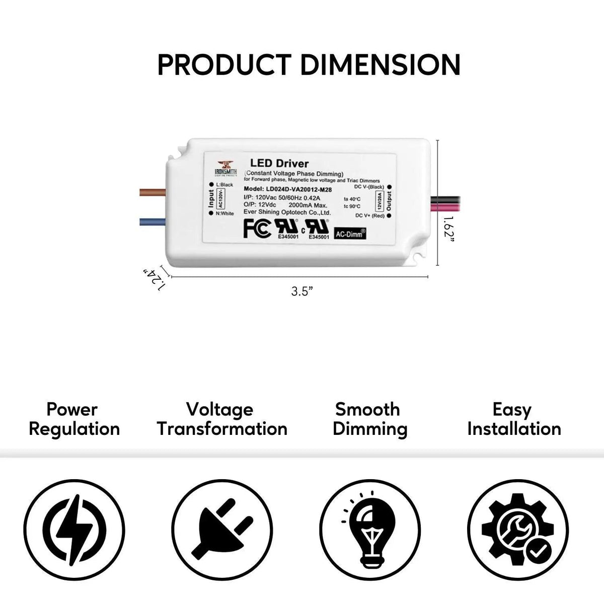 120V -24V 24W | LED Light Driver with Triac Dimming